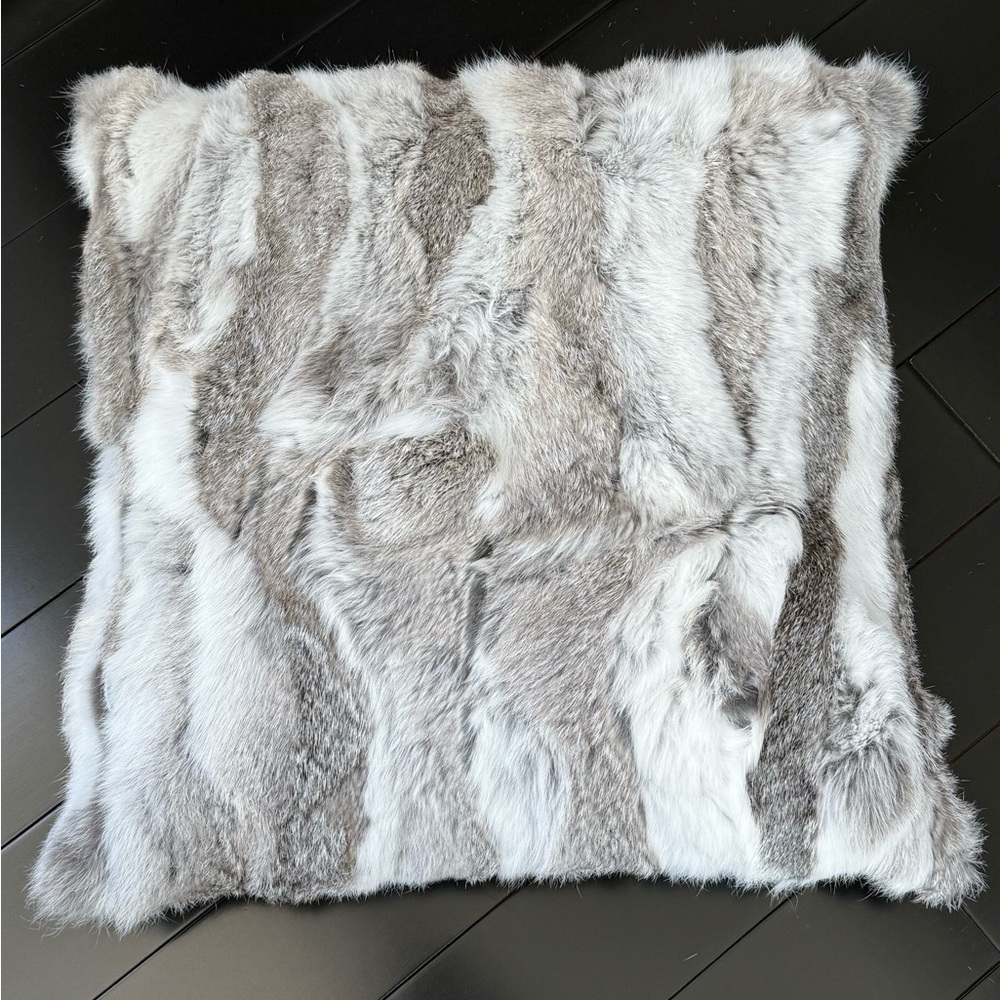 3 Luxurious Faux Fur Pillows - Gray and White